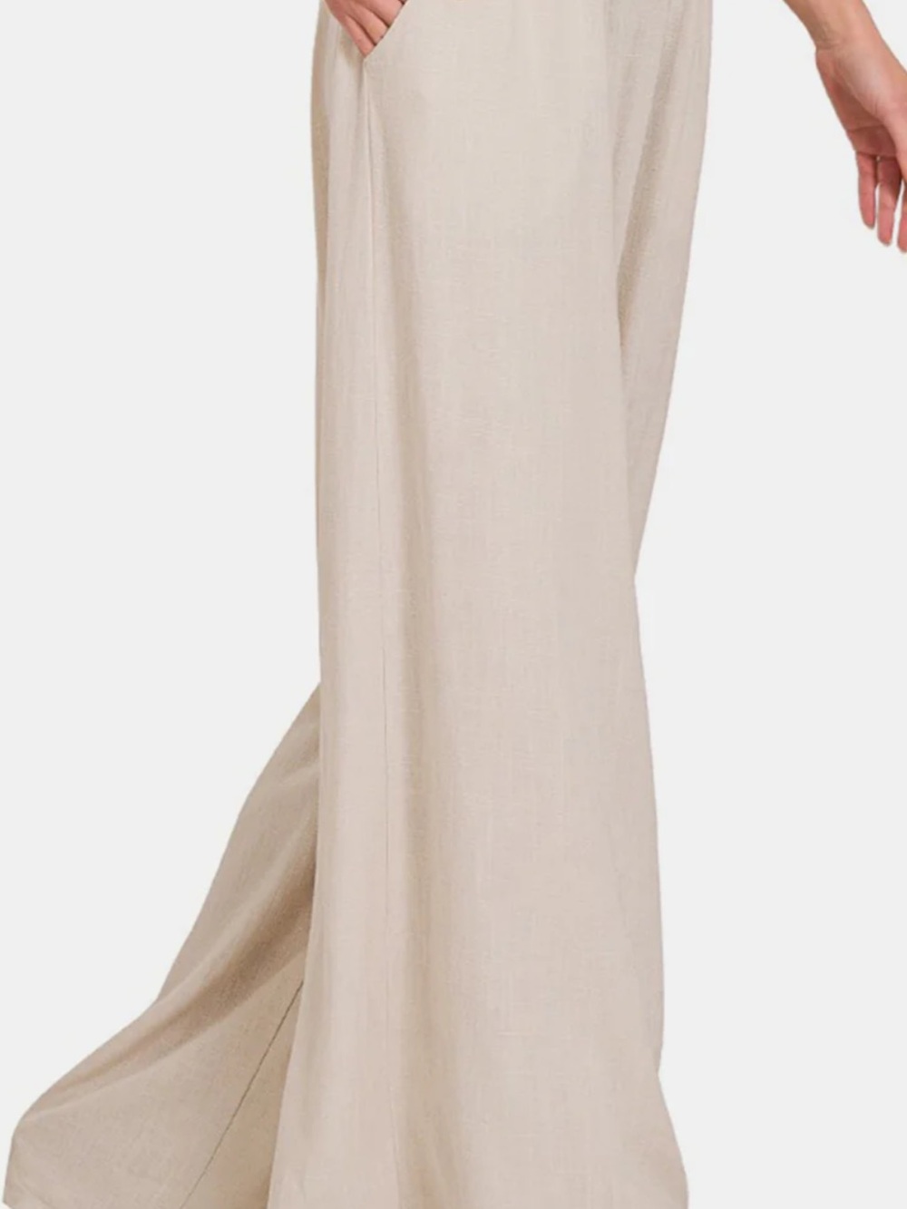 Wide Leg Linen-Blend Pants in Beige